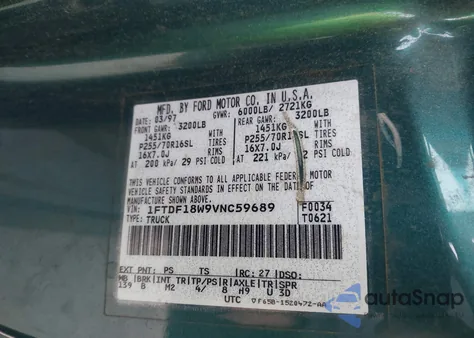 1997 Ford F-150 from USA, damaged, VIN 1FTDF18W9VNC59689